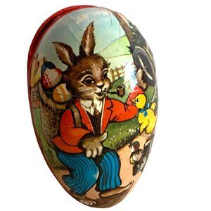 Vintage German Paper Mache Easter Egg 5" Bunny & Duck Scene Collectible Decor